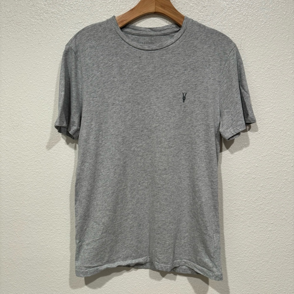 men’s all saints logo grey tonic jersey short sleeve t shirt top